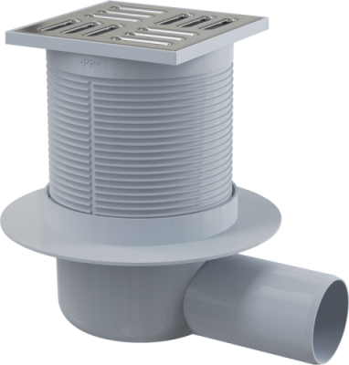 Трап 105х105 50mm боковая подводка решетка из нержавеющей стали гидрозатвор мокрый