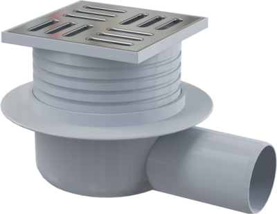 Трап 105х105 50mm APV26 заниженный боковая подводка решетка из нержавеющей стали гидрозатвор