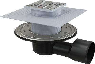 Трап 105х105 75 мм боковая подводка решетка и фланец из нержавейки воротник двухуровневый изоляция г